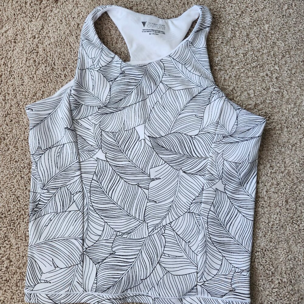 Victoria Secret On Point Racer back Workout Top White + Black Floral M